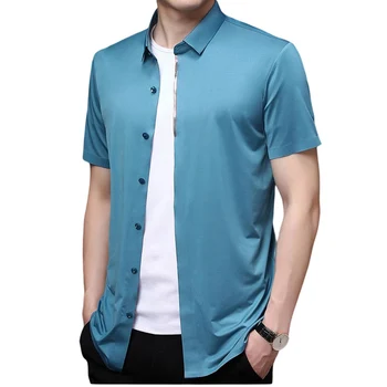 Vasaras Vīriešu Jauno Business Casual Slim Bezšuvju Plānas vienkrāsainu Kreklu Īsām piedurknēm 4 Krāsas pēc Izvēles Atdzist Elpojošs Top Vīriešiem