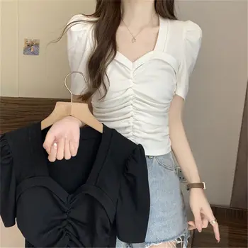 Vasarā Jauno korejas Modes T-krekls Sieviete Sexy V-neck Japāņu Tee Kreklu Femme Slim Izdilis T Sievietēm Cothes 2023 Pop Topi A649
