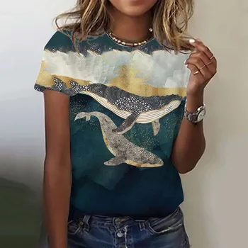 Sieviešu T-Krekls Vasaras Īsām Piedurknēm Zaudēt Gadījuma Vaļu Drukāt Top Kawaii Smieklīgi Modelis Džemperis T Krekli Meitenēm Džemperis