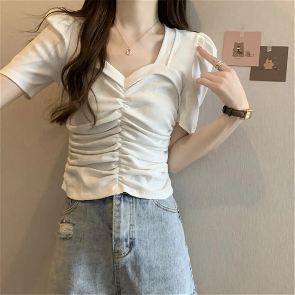 Vasarā Jauno korejas Modes T-krekls Sieviete Sexy V-neck Japāņu Tee Kreklu Femme Slim Izdilis T Sievietēm Cothes 2023 Pop Topi A6492