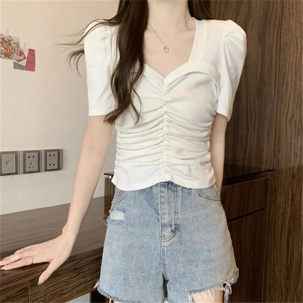 Vasarā Jauno korejas Modes T-krekls Sieviete Sexy V-neck Japāņu Tee Kreklu Femme Slim Izdilis T Sievietēm Cothes 2023 Pop Topi A6494