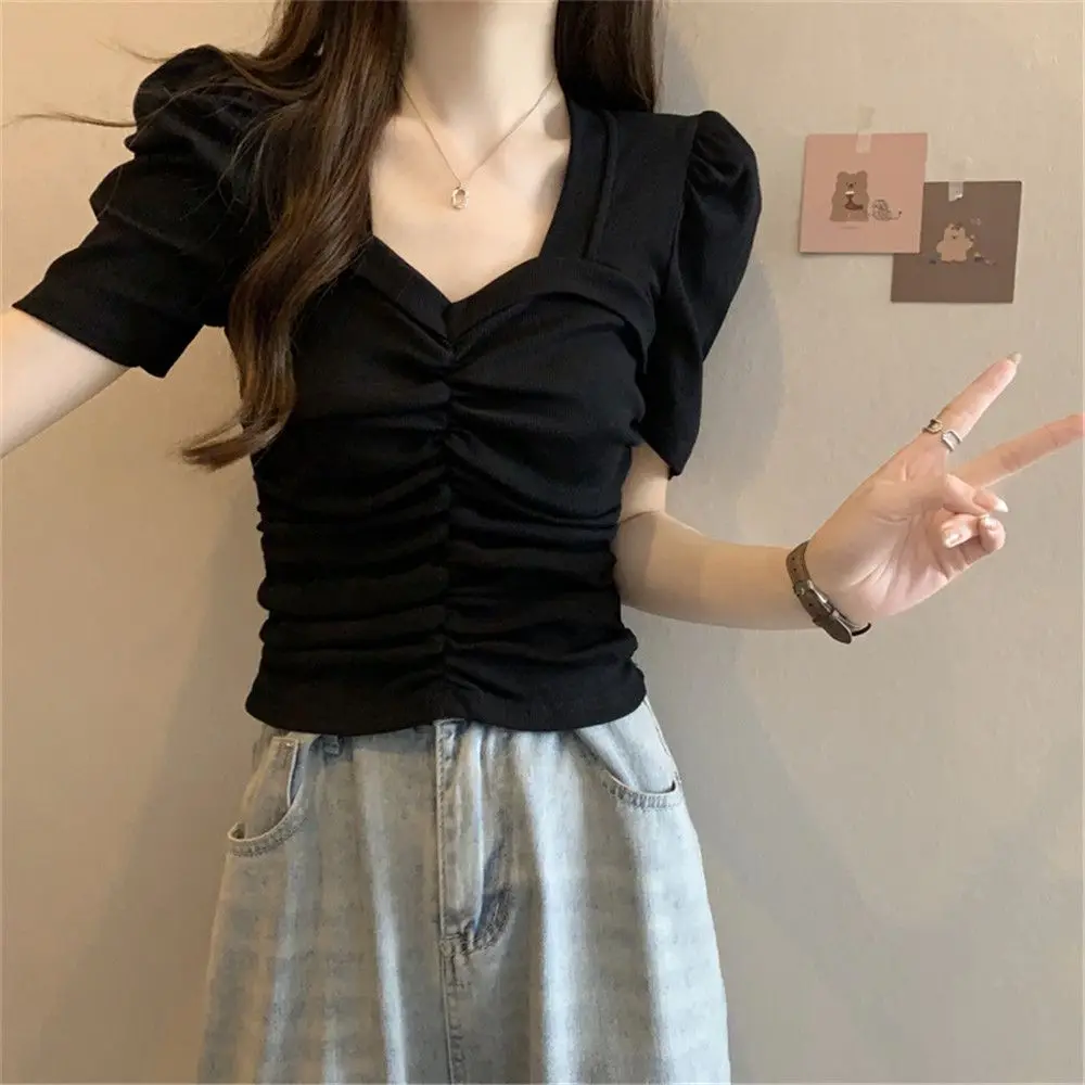 Vasarā Jauno korejas Modes T-krekls Sieviete Sexy V-neck Japāņu Tee Kreklu Femme Slim Izdilis T Sievietēm Cothes 2023 Pop Topi A6495