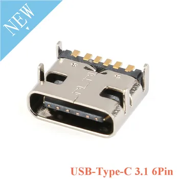 10pcs USB Type C 3.1 Sieviešu 6Pin SMT Ligzda Savienotājs Micro 6 Pin Izvietošanu SMD DIP Par PCB dizains, DIY augstu pašreizējo uzlādes 6P