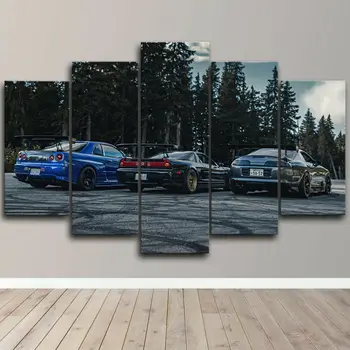 5 Panelis Nissan Skyline NSX Toyota Supra JDM Auto Audekla Sienas Māksla Izdrukāt Mājas Dekoru HD Attēlu Drukāšana Plakātu, Istabas Dekori Nav Ierāmēta