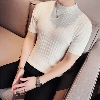 2022. gada Vasaras Jaunā Modes Apģērbi Vīriešiem Gadījuma tīrtoņa Krāsu Trikotāžas T-krekls Vīriešu Slim Fit Apaļu Apkakli, Īsām Piedurknēm T-krekli R22