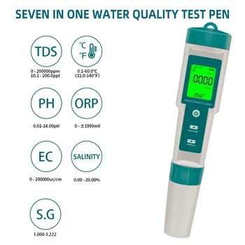 Akvārijs Mērījumu 7 Pildspalvu Ūdens Kvalitātes Testeri Digitālo Ph/tds/ek/sāļums/orp/s.g/temperatūru 1 Metrs Rīks