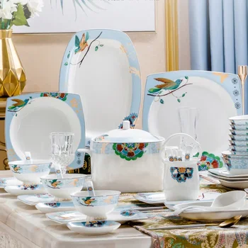 60 Vadītāji keramikas galda piederumi keramikas trauku, Galda Trauku Rīsu Bļodā Salātus, Nūdeles Bļoda Plāksnes Dinnerware Komplekti, Virtuves pelnu trauku