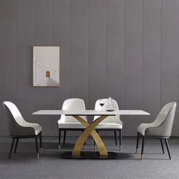 Gaismas luksusa pusdienu galda restorāns villa marmora pusdienu galds un krēsli, pusdienu galds un krēsli kombinācija