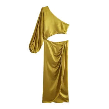 Dzeltena Asimetrisks Izgriezums Kleita Sievietēm Elegants Šiks Lady Vienas Piedurknes Balli Puse Kleitas Sieviešu Drēbes 2023 Vasaras, Jaunas