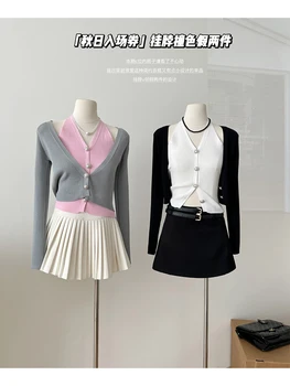 Sieviešu Black Gothic Jaciņa Trikotāžas Džemperis Modes Harajuku korejas 90s Y2k Vintage garām Piedurknēm Džemperis Džemperis 2000s Drēbes