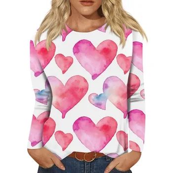 2023 Modes Sieviešu Drukāt Topi Sieviešu Modes Gadījuma Apkalpes kaklu garām Piedurknēm T-krekls Valentīna Diena, Mīlestība Drukāt Lielgabarīta Topi