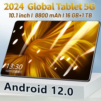 2024 Tablete Android 12.0 Jauns 16GB RAM, 1 TB ROM Tablete 16MP 32MP 10.1 collu 8800mAh 10Core WIFI, Bluetooth Tīkla Planšetdatoru