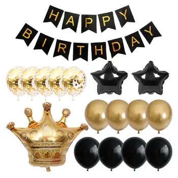 Melns Dzimšanas Dienas Svinības Dekorācijas Komplekts Karalis Dzimšanas Dienas Rotājumi Zelta Lateksa Zelta Kronis Balonu Dzimšanas Dienas Svinības. Vīrieši