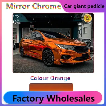 1.52X18M Elastīgus Apelsīnu Spogulis Chrome Vinyl Wrap pašlīmējošās Plēves Decal Gaisa Izlaišanas Burbulis Bezmaksas DIY Auto Ietīšana Roll