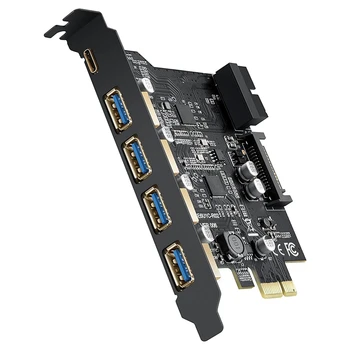 PCI-E USB 3.0 atmiņas Kartes Tips A (4) Un Tips C (1) 5 X USB 3.0 Porti, USB 3.1 Gen1 PCI Express Kartes Joslas platums Līdz 5 gb / sek