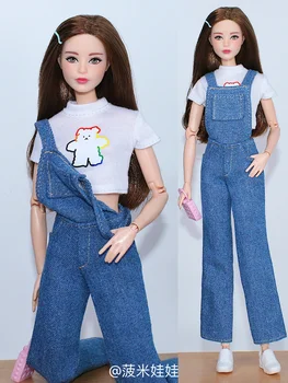 apģērbu komplekts / balts t-krekls + Džinsa Zeķturi elsas / 30cm leļļu apģērbs atbilstu apģērbs 1/6 Xinyi FR ST Barbie Lelle / meiteņu rotaļlietas