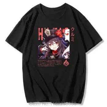 Hu Tao T Krekls Sievietēm Genshin Ietekmes Karstā Spēles Modes Topi Y2k Estētisko Harajuku Kawaii Tees Vasaras Kokvilnas Drukāt Gadījuma T-krekls
