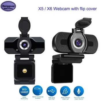 1gb X5/X6 Full HD 1080P Kameru, Datoru, DATORA Platleņķa WebCamera ar privātās dzīves Vāka Būvēt Mikrofons, Video Zvana, Web camera (tīmekļa Kamera