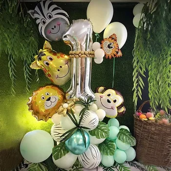 Folijas Lauva, Tīģeris Dzīvnieku Galvas gaisa Baloniem un Sudraba Numuru Baloni Komplekts Bērniem Džungļu Tēmu Dzimšanas dienas svinības Baby Dušas Apdare