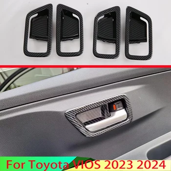 Toyota VIOS 2023 2024 Auto Piederumi Oglekļa Šķiedras Stils Iekšējo Durvju Roktura Vāciņš Nozvejas Bļodā Apdares Ielikt Bezel Rāmis Rotāt