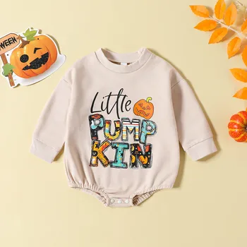 Rudens Infant Baby Zēni Meitenes Pavasara Bodysuit Halloween Vēstuli Izdrukāt Romper Garām Piedurknēm Snap Jumpsuit Kritums Apģērbu, Sporta Krekli