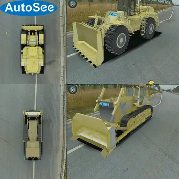 Buldozers pushdozer 360 grādu 3D kamera Panorāmas skats Putnu acu Priekšā, aizmugures sānu Surround autostāvvieta atpakaļ apgrieztā assist sistēma