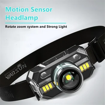 Kustības Sensors priekšējo Lukturu Tipa C Lādējams Galvas Lukturīti Viļņu Sensoru Zvejas Gaismas COB Led Galvas Lukturis Zoomable Mini Galvas Gaismas