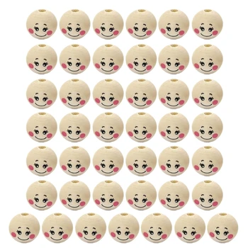50gab 20mm Apaļas Koka Smaidu Sejā Krelles Koka Zaudēt Kārta Distances Ar Caurumu DIY Bērnu rotaļu Krāsu Sejas Lelle Vadītājs Koka Krelles