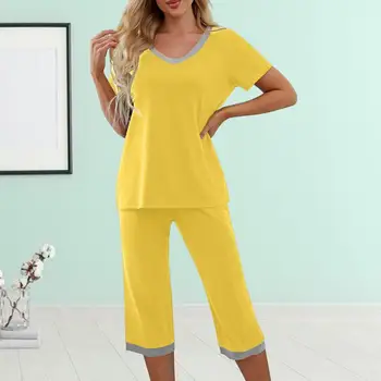Pidžamas Sievietēm Komplekti Uzvalks Gadījuma Sleepwear Īsām Piedurknēm Zaudēt Homewear V-veida kakla Sieviešu Pidžamas Top Rudens Nakts Drēbes pijama