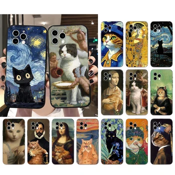 Van Gogs Gustava Klimta Mona Lisa Fun Cat Tālrunis Lietā Par iphone 15 14 Pro Max 13 12 11 Pro Max XSMax XR 12 13 mini 14 Shell Plus