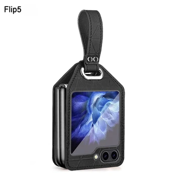 Ādas Siksniņa Tālrunis Case for Samsung Galaxy Z Flip 5 4 3 Flip5 Flip4 Flip3 5G Cietās Plastmasas Triecienizturīgs Aizsardzības Vāciņu