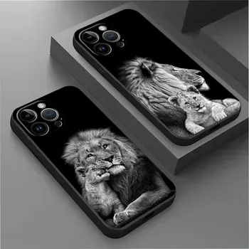 Tālrunis Lietā par iPhone 15 14 11 Pro Max 13 12 MINI XR XS X 8 7 Plus SE Būtiska Silikona Vāciņu Savvaļas Lauvas mīlestība