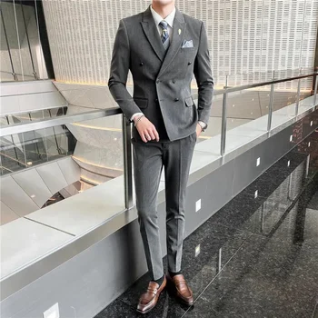 LIONJUMP Zīmola Ikdienas Tērps Vīriešu Trīs-gabalu korejiešu Versija Slim Līgavainis Kāzu Kleitu Moderns Britu Modes 2024. Gadam Komplekti
