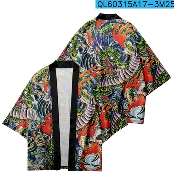 Japāņu Samuraju Kimono Modes Karikatūra Pūķis Drukāt Haori Beach Yukata Harajuku Jaciņa Sievietēm, Vīriešiem Cosplay Lielgabarīta Topi