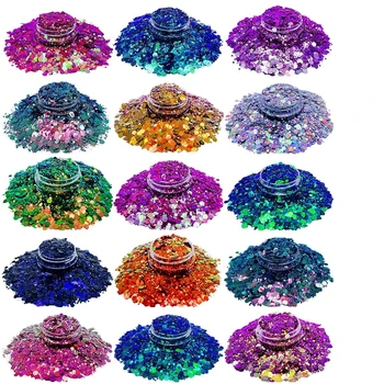 12Colors Hameleons Hologrāfiskā Nagu Spīdums Pulveri Samaisa Chunky Maiņa Vizuļi Sejas Nail Art Ķermeņa DIY Amatniecības Dizaina Glitters