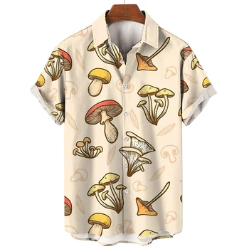 Jaunu Īss Piedurknēm Krekls Vīriešiem Plus Lieluma Havaju 3d Sēņu Drukāt Vīriešu Tops Vintage Vasaras Streetwear Kreklu apdruka Vīriešu Apģērbs