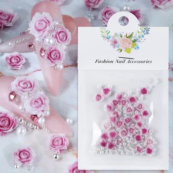 Rozes Dizaina Nail Charm Piederumi Sajauc Pērles Manikīrs Daļa DIY 3D Romantisku Ziedu, Nagu Rotājumi, Piegādes Profesionāļiem