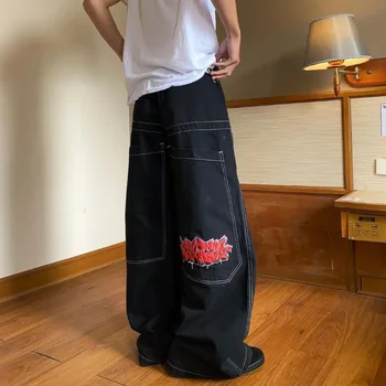 baggy džinsi Y2K Vintage Harajuku Streetwear Hip hop Gothic kravas bikses vīriešu Ikdienas Augsta Vidukļa Džinsus vai Vīrieši sievietes Punk plaša kāju džinsi