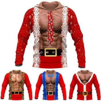 Smieklīgi Viltus Muskuļu Grafiskais Hoodies 3D Ziemassvētku Drukāšanas Kapuci sporta Krekli Vīriešu Bērnu Modes pelēkā vārna Vingrošanas Sporta Treniņtērpi