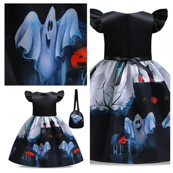 Bērniem Ķirbju Cosplay Kostīms Bērniem Meiteņu Spoku Drukas Kleita Tērpiem Halloween Karnevāla Puse Uzvalks