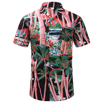 Havaju salu Pludmales Krekls Vīriešu Apģērbu 3D Iespiesti Koka Lapu Modeli Palm y2k Topi, Krekli Vasaras Gadījuma Atloks, Blūze ar Īsām Piedurknēm