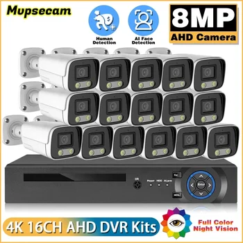 Āra 8MP Smart CCTV Kameru, Pilna Krāsu Nakts Redzamības 16CH 4K DVR Drošības Kameru Sistēmu, Uzstādīt Video Novērošanas AHD Sistēma, Komplekts