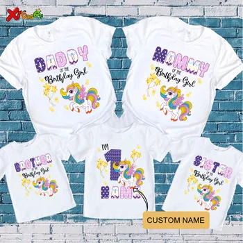 Dzimšanas diena Bērniem Unicorn T-Krekls Ģimenes Atbilstošas Drēbes Puse Meiteņu TShirt Dāvanu Pielāgotu Nosaukumu, Bērnu Apģērbs, Apģērbs Bērniem Augšu