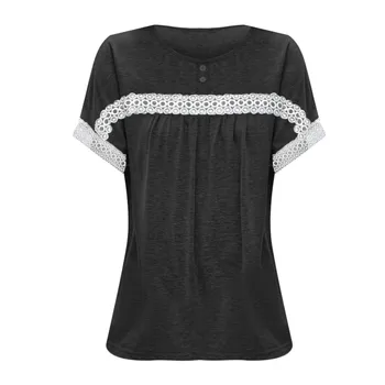 Vasaras Modes Dāmas T Krekls Ar Apaļu Kakla Mežģīņu Izšūšanas Ar Īsām Piedurknēm Izspēles Ar Atlokāmu Apkakli, Dāmas Ar Garām Piedurknēm, Kas Aprīkoti Krekls Sievietēm