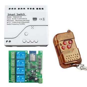 Tuya Smart Switch Wifi DIY Taimeris+Tālvadības pulti AC/DC 7-32V 4CH RF Smartlife Mājas Automatizācijas Moduli, Alexa, Google Home Rezerves Daļas