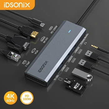 iDsonix 10 in 1 USB C HUB Doks ar 4K HDMI USB 3.0 5Gbps C Tipa dokstacija, lai Gigabit Ethernet, SD/TF PD100W Power Piegāde