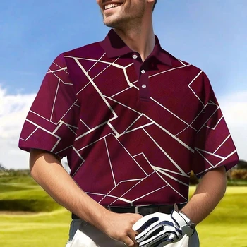 Vīriešu Golfa Krekls Tenisa Krekls,Bordo līnijas drukas Vīriešu Ikdienas Comfy Pasūtījuma stilists Īsām Piedurknēm Krekls,Vīriešu Apģērbu Golfa Krekls