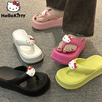 Sanrio Hello Kitty Flip Flops Sieviešu Vasaras Āra Platformas Kurpes Karikatūra Pludmales Sandales Y2k Sieviešu Jauns Korejiešu Modes Čības