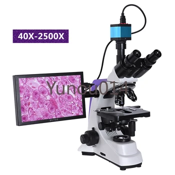 Profesionālās Lab Bioloģisko HD Trinokulara Tālummaiņas Mikroskopa 2500X + 2/16MP Elektronisko Digitālā Fotokamera USB HDMI VAG + 10-collu LCD