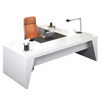Stilīgs un grezns balts izpildvaras rakstāmgalds, liela galda, pārvaldnieks birojs, biroja galda un krēsla kombinācijā, minimālisma